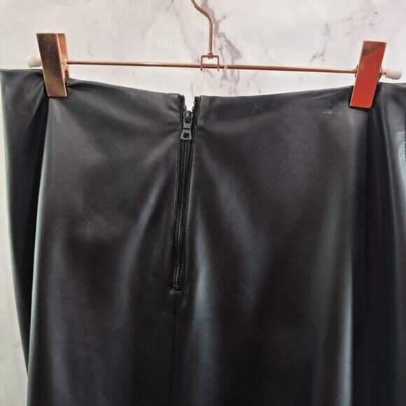Alice + Olivia Skirt Womens 8 Medium Black Faux Vegan Leather Asymmetric Wrap - Picture 7 of 11